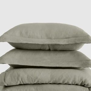 NWT QUINCE European Linen Double Flange Sham Set King Willowleaf 6043